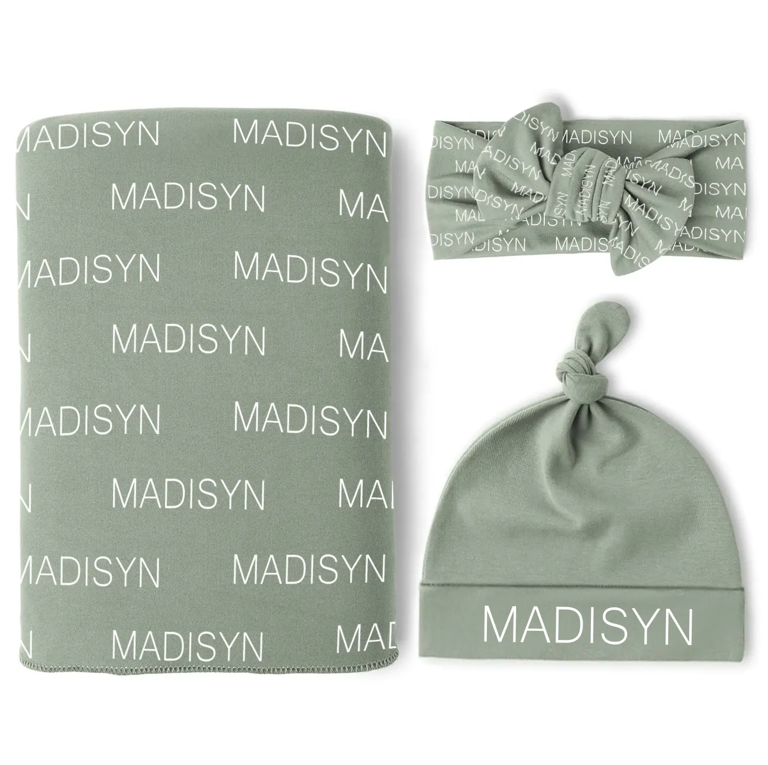 Nom personnalisé 3 pièces Swaddle Set Newborn Baby Wrap Stretchy Swaddle Blanket Knit Wraps