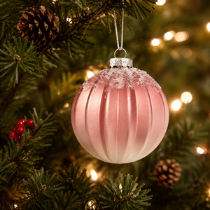 Handcrafted Eco-friendly Vintage <strong>Ball</strong>-Shaped <strong>Matte</strong> Pink Glass Ornament for Elegant Holiday and Christmas Displays - Product Image 4
