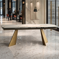 Mobilier de salle à manger personnalisé, moderne et léger de luxe avec pieds en métal Table de table en céramique, verre trempé, pliable et réglable