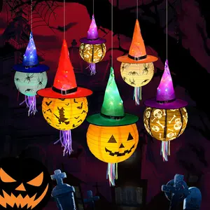 Phong cách mới dẫn phù thủy hat Glow Light Up Halloween Spider Wizard Mũ bí ngô đèn lồng treo đồ trang trí Halloween trang trí