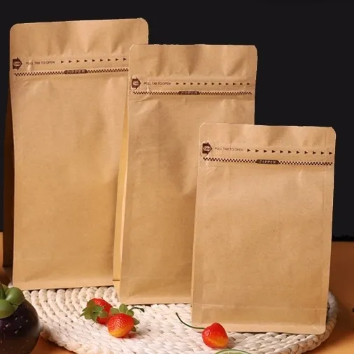 1oz 2oz 3oz Sacs de café à fond plat en papier kraft avec fermeture éclair sacs comestibles en plastique pour café collation nourriture thé bonbons graines