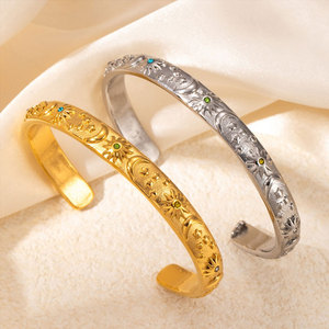 Brazalete de Lujo de Acero Inoxidable 316L, Chapado en Oro de 14k y 18k, Brazalete Abierto Celestial con Circonitas para Mujer - Product Image 1