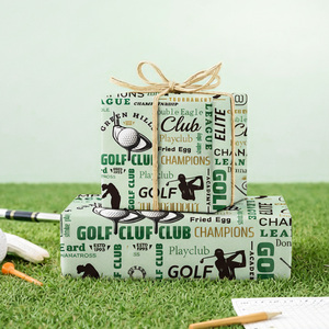 Papier cadeau sur le thème du golf, papier spécial double face avec silhouettes de clubs et de balles et design textuel pour l'emballage - Product Image 2