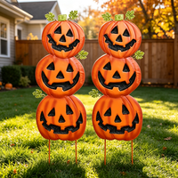 Décorations d'Halloween : Triple Jack O'Lantern Empilé sur Piquet – Ornement de Jardin Effrayant pour Halloween