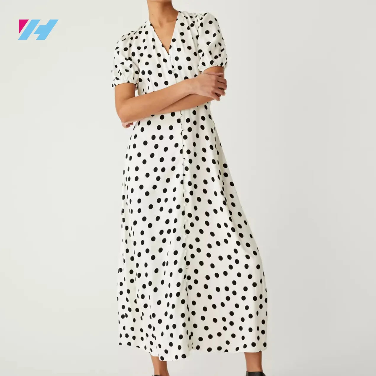 Hot Sale Women Polka Dot Dresses Summer Casual Dress Chiffon White Black Long Maxi Dresses