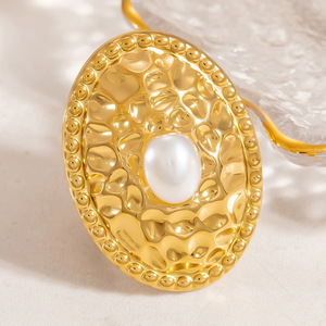 Floral Pearl <b>Ring</b> 18K Gold <b>Titanium</b> Steel Bezel Setting Unisex Everyday Wear Jewelry - Product Image 4