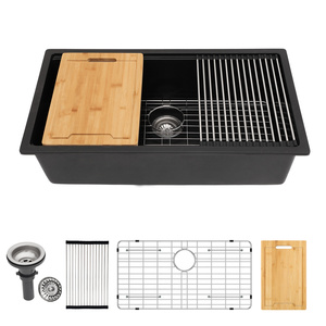 Sarlai gruppo 32 "x 19" quarzo composito con sporgenza Workstation <span class=keywords><strong>nero</strong></span> <span class=keywords><strong>opaco</strong></span> 32 pollici granito lavello da <span class=keywords><strong>cucina</strong></span> - Product Image 1