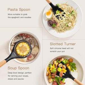 Ensemble d'ustensiles de cuisine Astercook de 39 pièces, en silicone avec manches en bois, résistant à la chaleur, de qualité alimentaire, sans BPA, facile à nettoyer, pour les surfaces antiadhésives - Product Image 5