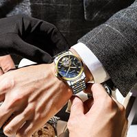 Hochwertige Edelstahl-Armbanduhr mit Legierungsgehäuse Luxuriöse Herren-Modeuhr Trendige Skelett-Mechanikuhr
