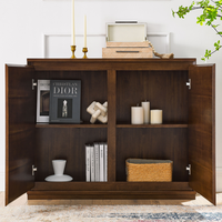 Buffet moderne couleur noyer avec 2 trous pour prises, armoire de rangement pour salon