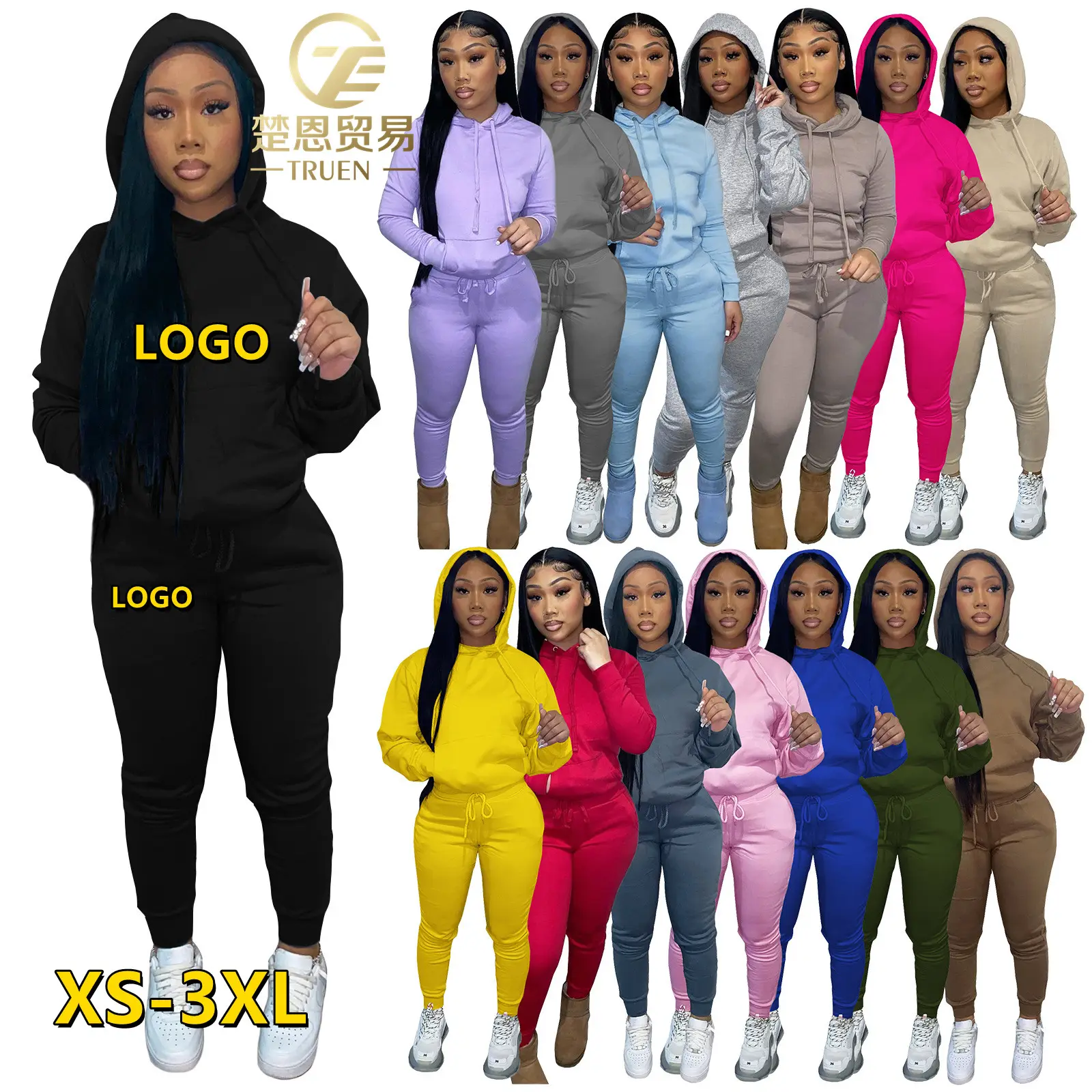 XS-3XL 2022 Thick Fall Winter clothes for women sweatpants suit 2 piece set womens hoodie jogger long sleeve two piece pants set
