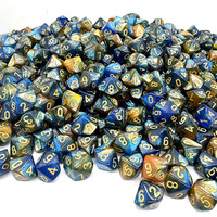 Jeu de dés en acrylique et plastique à paillettes polyédriques à 10 faces bleu et or pour jeux de rôle Donjons et Dragons