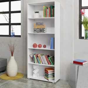 Estantería con 5 compartimentos Altura ajustable Pisos Libros de madera Sala de estar Estudio Oficina Estante Madera Blanco - Product Image 1