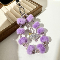 Pendentif de téléphone portable en peluche style coréen fait main avec perles, bracelet court, chaîne anti-perte pour femme