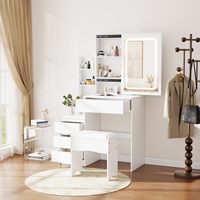 Miroir de coiffeuse à éclairage LED, 3 modes d'éclairage, luminosité réglable, table de maquillage, 4 tiroirs, 3 rangements, MDF