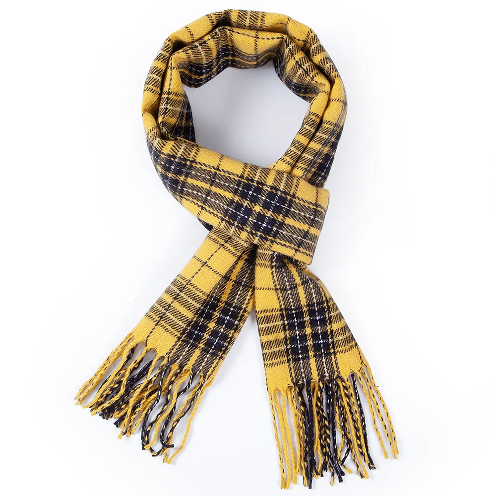 Winter Men Women Scarf Long Woven 100% Acrylic Scarf Yellow Red Green Plaid Student Girl Boys Scarves