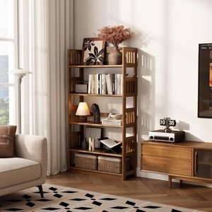 Estantería Abierta de Cinco Niveles, Moderna, de Madera Natural, para Estudio, Oficina, Sala de Estar, Estante de Almacenamiento Independiente - Product Image 1