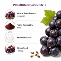 Comprimés de pépins de raisin et de resvératrol en gros sous marque privée – Supplément antioxydant végétal naturel anti-âge pour les soins de la peau à long terme
