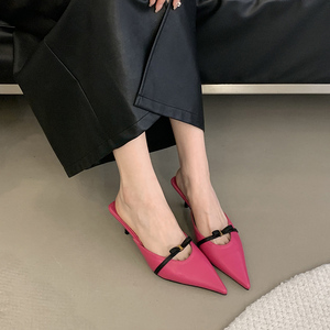 Size 35-40 Women <b>Kitten</b> <b>Heels</b> <b>Mules</b> 2025 Pointed Toe Summer Sandals Fashion Ladies Casual Shoes - Product Image 3