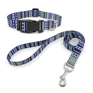 Ensemble collier et laisse pour chien imprimé tendance, boucle réglable, motif coloré, polyester pour chiens - Product Image 1