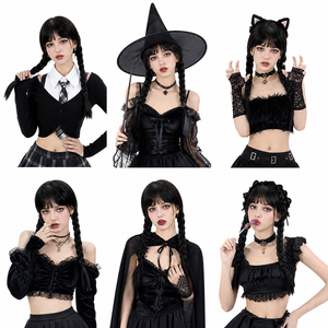 <span class=keywords><strong>Perruque</strong></span> Wednesday Addams noire à double tresses avec frange, <span class=keywords><strong>perruque</strong></span> synthétique pour Halloween et cosplay - Product Image 2