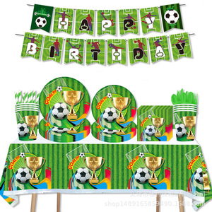 Kit de fournitures pour fête de football, vaisselle jetable, gobelets, serviettes, assiettes, nappe, décoration d'anniversaire, style sportif, pour enfants - Product Image 1