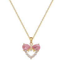 Collier Cœur et Nœud en Acier Inoxydable Plaqué Or, Étanche et Anti-ternissement, Tendance TikTok Fanhua Jewelry