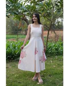 Vestido de retales Vintage de cintura Imperio de manga larga de algodón blanco elegante para mujer, ropa informal ligera de verano ecológica - Product Image 1