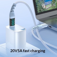 Câble de données en silicone à affichage numérique 100W pour téléphones et ordinateurs portables, câble de données en silicone à double connecteur Type-C en alliage d'aluminium