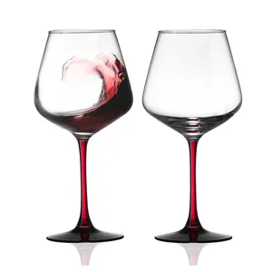 Unik Disesuaikan Ditiup Tangan Gaya Italia Kristal Burgundy Gelas Anggur Batang Merah Gelas Anggur Besar untuk Mencicipi Pernikahan