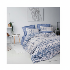 Cotton <b>Box</b> Ethnic Ranforce Double Duvet Cover <b>Set</b> Cleo Blue with Geometric Pattern <b>4</b>-<b>Piece</b> Home Use Collection - Product Image 3