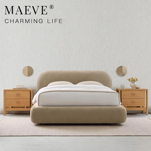 <span class=keywords><strong>Letto</strong></span> <span class=keywords><strong>Matrimoniale</strong></span> in Legno Massello con Testiera Curva Stile Crema, Rivestito in Tessuto, per Camera da <span class=keywords><strong>Letto</strong></span> King e Queen Size - Product Image 1