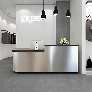Mostrador de Recepción Moderno con Acabado Lacado y Detalles Metálicos Dorados para Salón de Belleza, Oficina, Vestíbulo de Hotel, Clínica, Spa - Product Image 2