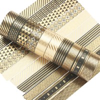 Lot de 10 autocollants décoratifs en papier Washi noir et or, formes irrégulières, estampage à chaud, pour journal créatif et cadeaux