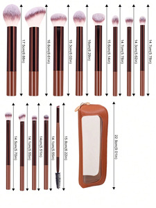 Ensemble de 13 pinceaux de maquillage marron avec étui en cuir PU, pinceaux professionnels à long manche <span class=keywords><strong>pour</strong></span> fond de teint et fard à paupières, logo personnalisé - Product Image 5