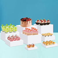 Sur mesure 8 pièces ensemble acrylique contremarches affichage blanc 5 faces cube nichoir piédestal support pour fête mariage buffet