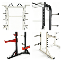 Rack de musculation commercial demi-cage avec rangement pour plaques, crochets en J et bras de sécurité pour l'entraînement de musculation en salle de sport