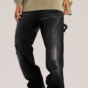 Jeans de Mezclilla Gruesos con Lavado Desgastado para Hombre, Fabricantes de Ropa Personalizada, Jeans Casuales de Carga para Hombre - Product Image 2