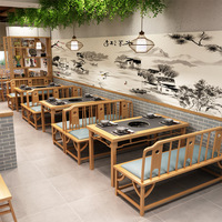 Ensemble de table et de chaises de restaurant en bois massif moderne, meubles de salle à manger rectangulaires, sièges de banquette pour hôtel, bar