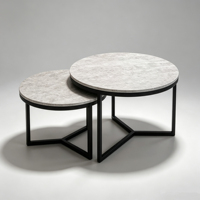 Ensemble de table basse moderne de style café, en verre et métal rond, avec des motifs floraux