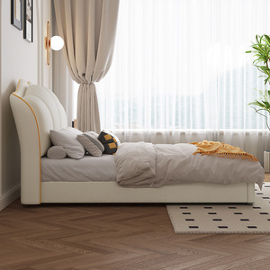 Cama Doble Moderna Minimalista de Lujo de 1.8M, Tapizada en Crema con Diseño de Pétalos, para Recámara Principal, Uso Doméstico para Niñas - Product Image 4