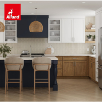 Armoires de cuisine sur mesure en MDF avec porte en verre, style transitoire Alland, finition laquée mate, panneau de porte Shaker