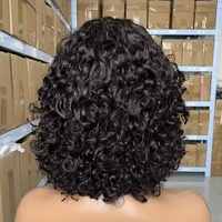 Peluca de Cabello Virgen Rizado de Lujo de 12 Pulgadas con Flequillo, Cabello Natural Ombre, Pelucas Bob de Cabello Humano Hechas a Máquina para Mujeres