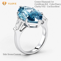 Anillo de Diamante Azul Ovalado Cultivado en Laboratorio, Oro de 14K, Piedras Laterales Marquise, Anillo de Compromiso Solitario, Joyería Fina Personalizada para Mujer