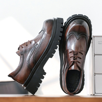 Chaussures en cuir pour hommes, style anglais, plateforme compensée, décontractées, en cuir PU, marron, pour l'été, chaussures de marié