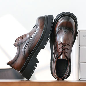 Zapatos de Cuero para Hombre, Estilo Inglés, con Plataforma, Casuales, de Cuero PU, Color Marrón, para Boda, Novio - Product Image 2
