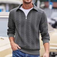 Pulls Polo Homme en Maille Torsadée avec Col Zippé, Pulls Tricotés à Motif Torsadé, Hauts Automne Hiver, Tenues Décontractées Professionnelles, Pulls Style Pêcheur