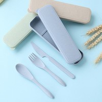 Ensemble de couverts réutilisables de 3 pièces comprenant une fourchette, un couteau et une cuillère en plastique, qui se combinent et s'intègrent parfaitement dans un couvercle à empreinte
