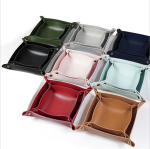 Amazon Hot desktop porch sundries jewelry cosmetics key storage Pu tray box leather storage tray for makeup perfume