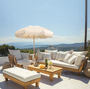 Belleza alta calidad precio de fábrica jardín terraza sombrilla borlas de madera al aire libre Patio sombrilla playa sombrilla - Product Image 6